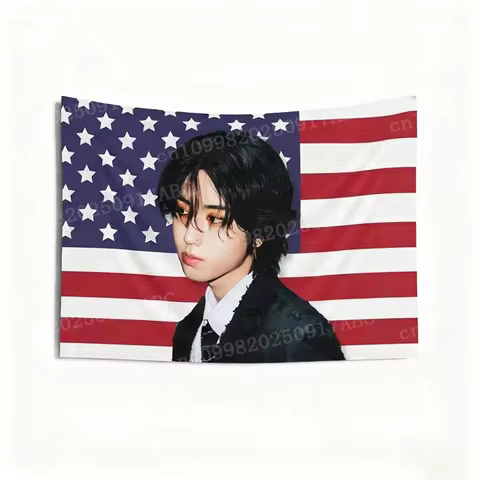 Kpop Idol Tapestry SKZ Han Jisung Pink American Flag Tapestry Wall Hanging Tapestry Decoration Backg