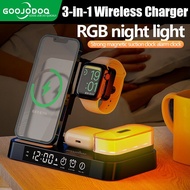 Goojodoq 5 in 1 แท่นชาร์จหูฟังไร้สาย พร้อมนาฬิกาปลุก และไฟกลางคืน สําหรับ iPhone Watch