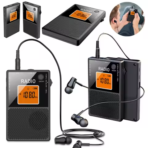FM/AM Mini Radio Pocket Digital Transistor Radio Type-C Charging Stereo Sound Speaker LCD Backlit Ra
