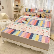 Lovely Cartoon Pattern Latex Bed Mat Kit for Summer Cold Feel Rayon Cool Mat and Pillow Cases Cozy Sleeping Cooling Mattress Pad
