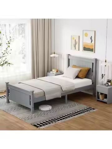 VINGLI Twin Bed Frame Wood Platform Bed Frame Single Panel Bed with Headboard No Box Spring Needed P