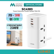 LDNIO SC4383 TOWER EXTENSION POWER SOCKET 70W 2USB-C TYPE C  & USB-A SUPER FAST CHARGING - DESKTOP P