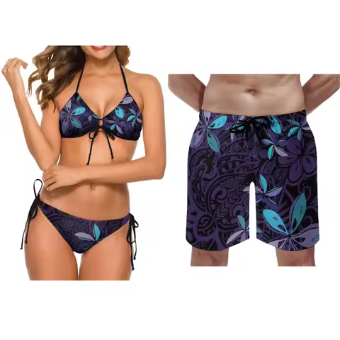 Samoan Couple'S Swimwear Fashionable Swimwear Polynesian Women'S Party Bikini Beach Custom Beach Pan