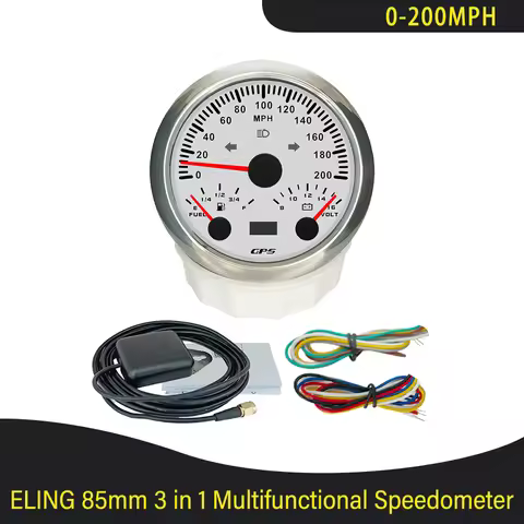 85mm 3in1 Multifunction Gauge 0-120 0-200 KMH MPH GPS Speedometer with Fuel Level Volt Gauge 7 Color