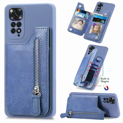 Card Holder Leather Zipper Wallet Magnetic Case For XiaoMi Redmi Note 14 13 12 11 11S 13C 10C X4 Pro