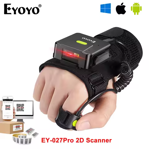 Eyoyo Upgraded Wearable 2D Barcode Scanner EY-027Pro Long Range Scanning QR 1D Codes Portable Blueto
