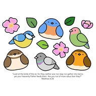 Cute Bird Sticker Sheet Christian Bible Verse Matthew 6