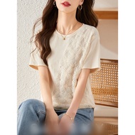 Half-sleeved t-Shirt Women Summer Fashion Korean Version Loose Round Neck t-Shirt Lace Stitching Design Top