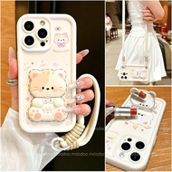 Cute Bear Cat Mirror Stand Casing For infinix Smart 8 7 5 2020 Plus 6 HD Note 30 12 2023 G96 VIP Hot