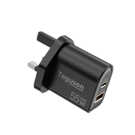 Teguson 55W GaN Charger USB-C/USB-A 2 Ports Charger PD Fast Charging Type C Power Adapter for iPhone