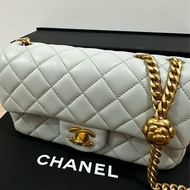 Chanel Mini Flap 香奈兒 大mini classic flap cf 20 cm 調節扣 灰藍色