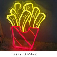 ▧ஐ✗ Fries Neon Sign Hot Dog Hamburger Pizza Cake Donuts LED Neon Lighting Lamps USB Party Restaurant
