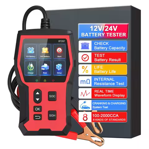 Car Battery Tester 6V/12V/24V, 2–120Ah, 100–3000 CCA, Alternator & Starter/Charging System Analyzer,