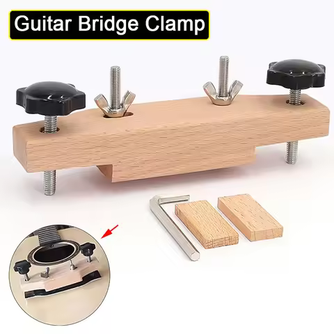 Solid Wood Guitar Bridge Clamp Set with Wooden Block & L-Wrench for Entry Level Acoustic Folk Guitar