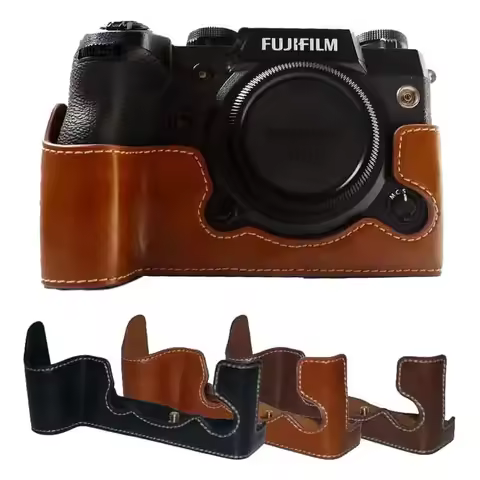 Battery Openning PU Leather Half Body Camera Bag Case For Fujifilm Fuji X-H1 XH1 Bottom Cover with S