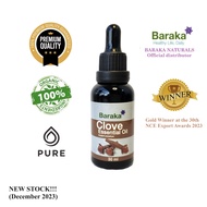 Organic Pure Clove Essential Oil 30ml Premium Quality BARAKA Naturals Aromatherapy Calming Pain Relief Analgesic and Antiseptic Toothache