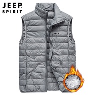 JEEP SPIRIT เสื้อกั๊กผู้ชายน้ำหนักเบาเสื้อกั๊กกันหนาวปกตั้งเสื้อกั๊กขนเป็ดเสื้อกั๊กกลางแจ้งลำลองสีดำ