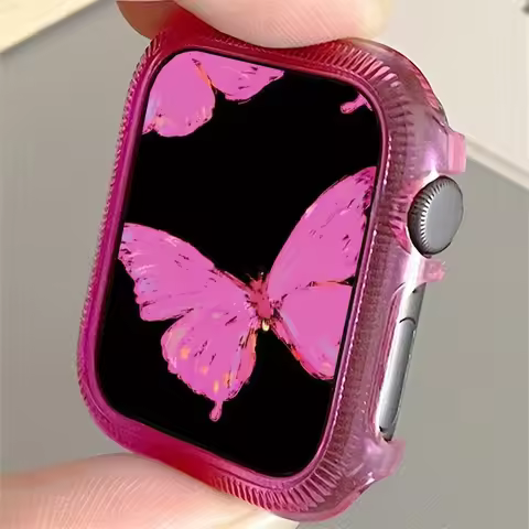 Cute Clear Pink Case For Apple Watch 41mm 45mm 44mm 40mm 42 38mm Ultra Light Hard Plastic Cover For 