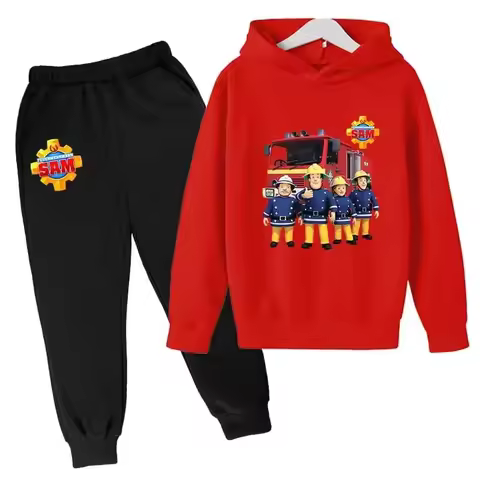 Funny Hoodie Kids Suit Baby Girls Boys Great Casual Hoodies Pants 2Pcs Sets Children Cartoon Fireman