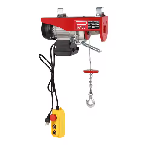 Electric Hoist 100kg, 220lbs Single 440lbs Double Wire Rope, Mini Hoist with Emergency Stop, 32.8ft/