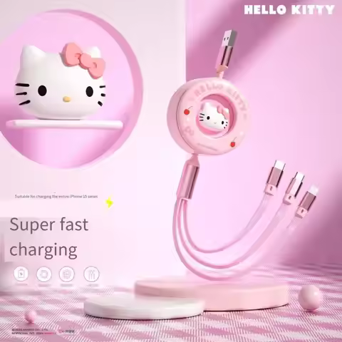 Sanrio Retractable Data Cable 20W Hello Kitty Fast Charging 3-In-1 Suitable for Type-C Micro-Usb App