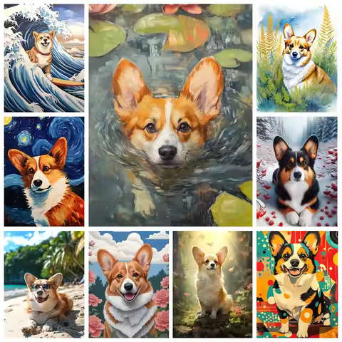 Welsh Corgi 5D Diamond Painting Cute Pet Dog Art Mosaic Portrait DIY Diamond Embroidery Room Home De