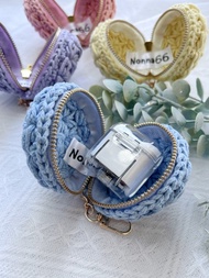 【淺藍色】手作鈎織花樣馬克龍迷你散子包零錢包吊飾耳機套鑰匙包