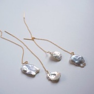 云朵與花瓣漸變色天然珍珠手工制個性風耳線不過敏阿卡朵agete風格