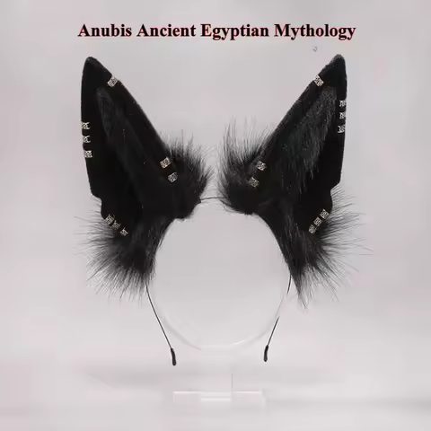 Anubis Ancient Egyptian Mythology Plush Heanband Wolf Ears Tail Set Punk Cosplay Costume Accessories