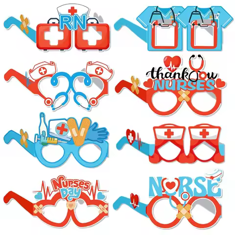 8pcs Nurses Day Paper Glasses,Nurse Graduation Party Decoration Spooky Photo Props,Thank You Nurse