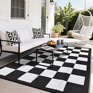 Vossfamul Outdoor Plastic Straw Rugs 5x8 Waterproof Reversible Mat, Lightweight Contemporary Geometr