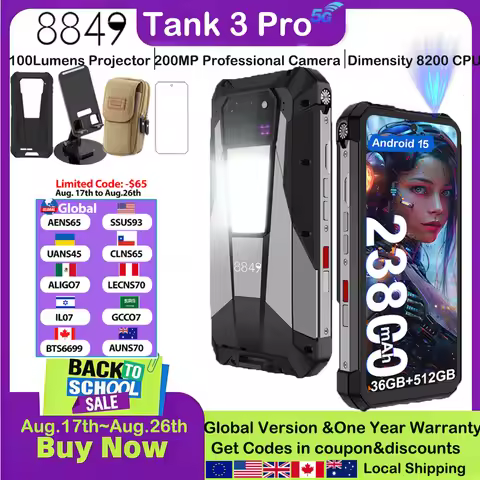 8849 Tank 3 Pro Unihertz Projector Rugged Smartphone 23800mAh 100Lumens 200MP Camera Android 15 Dime