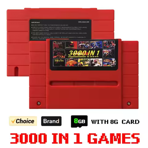 Super 3000 in 1 ED SNES SFC V1 Flash Card for SFC SNES 16-Bit JPN/EU/USD Video Game Console Accessor