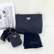 Prada 黑色尼龍三合一 郵差包 98新配件塵袋