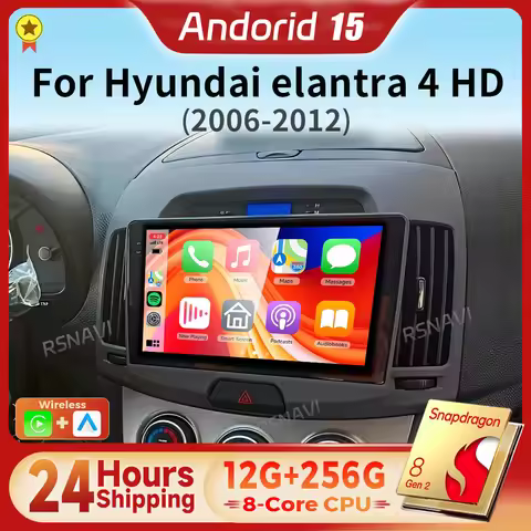 Android 15 Carplay Auto 2K Screen Car Radio Multimedia Player For Hyundai Elantra 4 HD 2006 - 2012 A