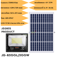 สปอร์ตไลท์โซล่าเซลล์ JD-8300L/300W