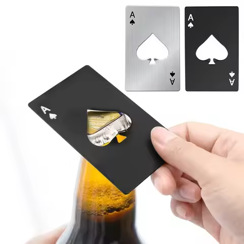 JJYY Ace of Spades Credit Card Bottle Opener Creative Playing Card Shaped Stainless Steel Home Tool 
