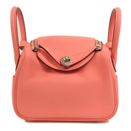 HERMES Swift皮革Mini Lindy銀扣手挽肩背兩用袋Rose Azalee