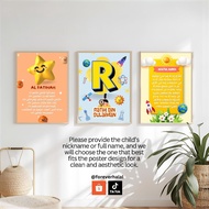 Islamic Poster A4 Set (3pcs) No Frame | Custom Name + 2 Surah Quran Wall Art Muslim Home Decor