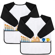 Kids Art Smocks, Painting Apron Artist Smock with Sleeve and 3 Pockets 2 Pack Black/White Set
