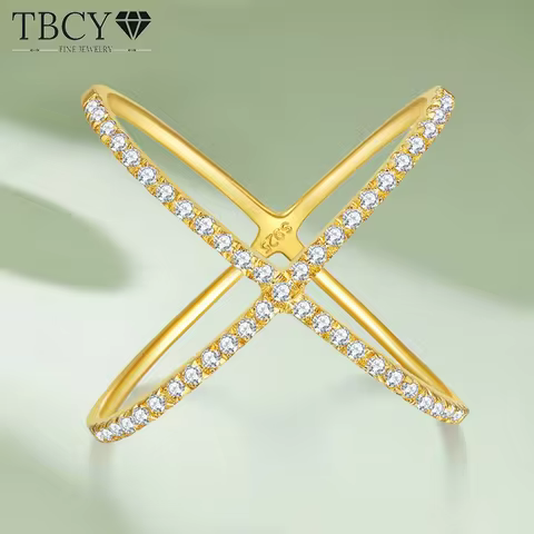 TBCYD 0.25CT D Color Cross X-shaped Moissanite Row Rings For Women S925 Silver Plated 18k Gold Diamo