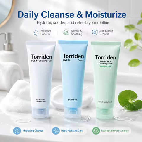 Torriden DIVE IN Balanceful Korean Skincare Set Salicylic Acid Centella Cleansing Foam to Hyaluronic
