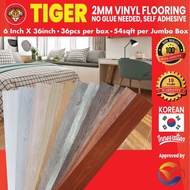 TIGER 2MM VINYL FLOORING SELF ADHESIVE SAIZ: 36 inci x 6 inci, 54sqft per JUMBO BOX