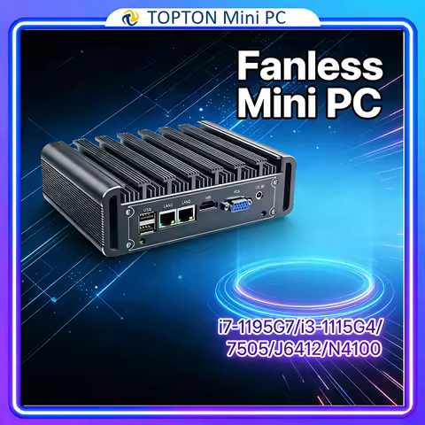 Topton Metal Fanless Mini PC Intel i7 1195G7 i3 1115G4 Pentium 7505 Celeron J6412 N4100 Dual LAN 2xC