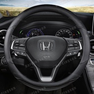 Hardingsun [Ready Stock] Honda Carbon Fiber 38cm Leather Steering Cover Penutup Stereng No Smell City Civic FC FD Jazz BRV CRV HRV Car accessories
