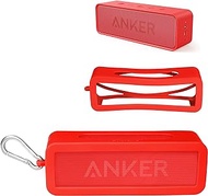 Alltravel Customized Silicone Skin for Anker Soundcore Bluetooth Speaker, Full Protection from Shock, Shake and Drop, Free Carabiner for Easy Carrying, Make The Soundcore Speaker Real Portable (Red)