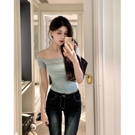 New Korean Women's Solid Lace Sexy Off Shoulder Slim Fit T-shirt Top