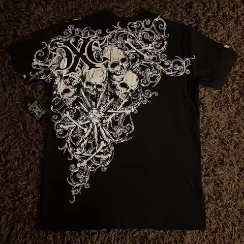 Xtreme Couture Short Sleeves Man Y2K Full Sleeve Skull Printing Retro Darkly Style T Shirts Fashion 