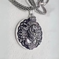 ROUND HANUMAN FACE PENDANT WITH SILVER COATED CHAIN