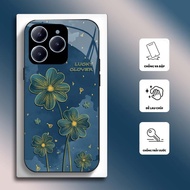 Case For REALME C61/ REALME C63 Tempered glass, high quality GREEN FLOWER PATTERN